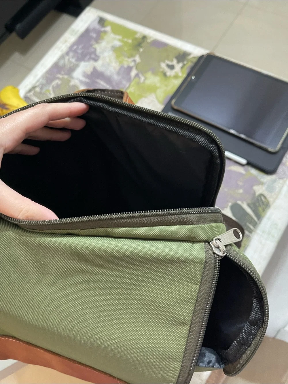Amanda Olive Green Backpack with Brown Trim (matera )